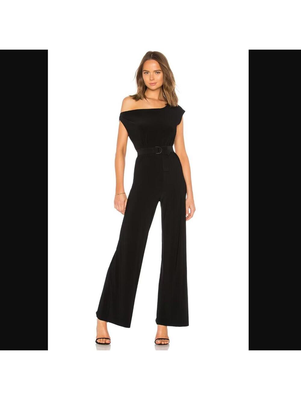 Norma Kamali Drop Shoulder Minimalist Classy Wide Leg Jumpsuit Black Small $165 - Picture 2 of 8